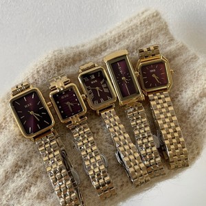 <span class=keywords><strong>Montre</strong></span> vintage à quartz, vente en gros, formes mélangées, cadran bordeaux, bracelet en métal plaqué or, cadeau d'anniversaire ou de fêtes - Product Image 1