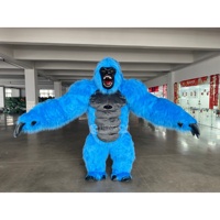 Costume de gorille gonflable bleu à longue fourrure, costume de King Kong en peluche pour adulte, pour carnaval, défilé, fête d'Halloween, spectacle