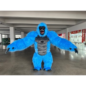 Langhaariges blaues aufblasbares Gorilla-Maskottchen-Kostüm für Erwachsene, Plüsch-King-Kong-Anzug für Karneval, Umzug, Halloween-Party, Aufführung - Product Image 3