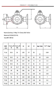 Vanne à bille sanitaire manuelle à <span class=keywords><strong>3</strong></span> voies en acier inoxydable 304 316l personnalisable OEM pour usage général - Product Image 4