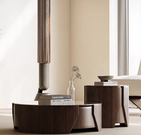 Ensemble de tables basses en marbre de design minimaliste italien, cadre en bois, table gigogne haut de gamme pour les petits salons modernes, meubles