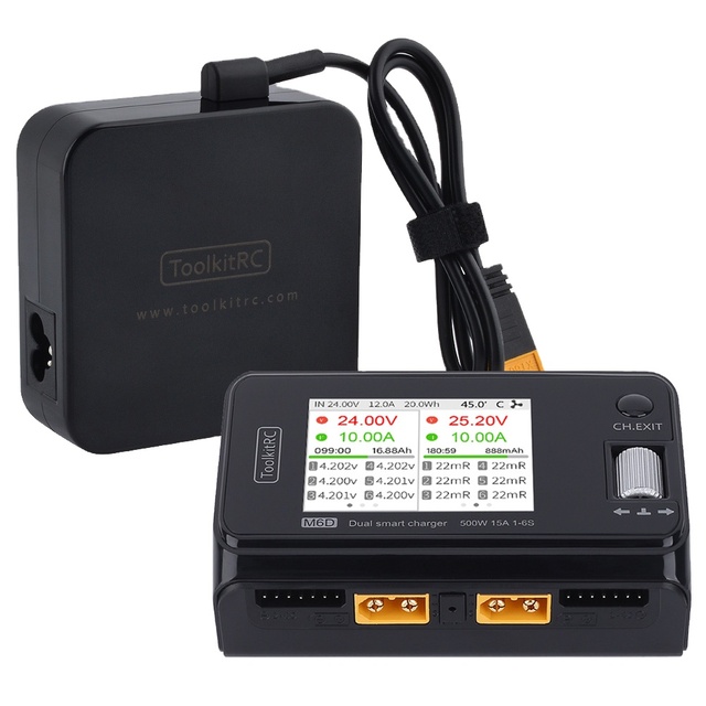 ToolkitRC M6D 500W 15A Dual Channel MINI Smart Charger Discharger With Power Supply For 1-6S Lipo Battery FPV Model Vs M8