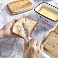Pot à beurre en céramique blanche avec couvercle en acacia et couteau, boîte de rangement hermétique pour beurre, plat à beurre pour comptoir de cuisine
