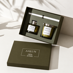 ชุดของขวัญน้ำหอมปรับอากาศในบ้าน Aikun Vetiver พร้อมแท่งไม้หอม เทียนหอม และกล่อง สำหรับวางบนชั้นวางสินค้าในร้านบูติก - Product Image 1