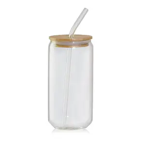ジュースミルクコーヒー & ティーセット用の竹蓋付きクラシックデザインナチュラルカラーガラスカップ