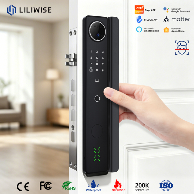 Liliwise Fully Automatic Door Lock 3D Face Recognition Push Pull Fingerprint Biometric Lock Screen Tuya Ttlock Camera Smart Lock