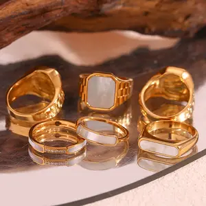 Custom Fashion Jóias Dainty 18K Banhado A Ouro declaração Jóias Mulheres 316L Aço Inoxidável Chunky Shell Assista sino Anéis