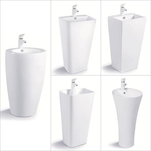 Lavabo sur pied en céramique monobloc 440x380mm, lavabo moderne pour appartement - Product Image 5