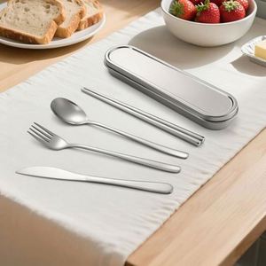 Travel Stainless Steel Cutlery Reusable Utensils <b>Set</b> With Case Portable Silverware <b>Lunch</b> Box for Camping and Office - Product Image 3