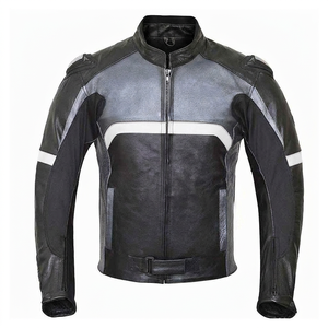 Blouson de moto en cuir véritable pour homme, patchwork, col montant, fermeture éclair, coupe-vent, respirant, coupe ajustée, personnalisable - Product Image 1