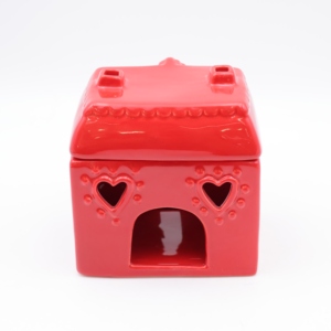 Décoration de Noël personnalisée en gros, design en relief, <span class=keywords><strong>maison</strong></span> en céramique rouge festive, bougeoir à thé avec découpes en forme de cœur - Product Image 5