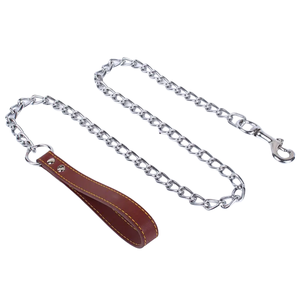 Correa antienredos para perros pequeños y medianos, cadena de metal con gancho giratorio y mango de cuero PU, correa de entrenamiento duradera - Product Image 2