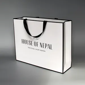 Custom Printed Branded Paper Bag Black Matte Luxury Clothes Clothing Store Packaging Art Paper Retail Shopping Bags With Logo