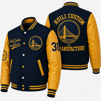 Veste universitaire personnalisée pour hommes, broderie sur le devant et le dos, patch d'équipe, manches en cuir et laine, streetwear, vente en gros, OEM, ODM
