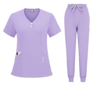 Unisex V-Neck Scrub Set Short Sleeve Moisture Wicking Knitted Hospital Uniforms Split Set For Medical Staff - Product Image 5