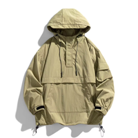 Veste à capuche vintage avec poche avant en nylon personnalisé coupe-vent imperméable coupe-vent pour hommes