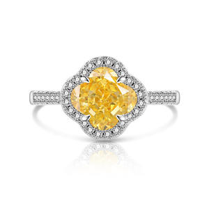 ジュエリーメーカー 無鉛 ニッケルフリー 銅 ピンク アイスカット キュービックジルコニア プロミス ウェディング 四つ葉のクローバー アジャスタブルリング - Product Image 6