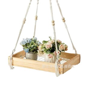 Hanging Wooden <b>Plant</b> Rack <b>Rectangle</b> 1 Tier Hangable Indoor Outdoor Flower <b>Pot</b> Storage Shelf No Drilling Required - Product Image 5