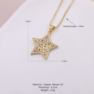 Collar <span class=keywords><strong>de</strong></span> cadena <span class=keywords><strong>de</strong></span> caja <span class=keywords><strong>de</strong></span> cinco puntas con diseño <span class=keywords><strong>de</strong></span> <span class=keywords><strong>estrella</strong></span> y encaje hueco, chapado en oro con circonitas engastadas, para regalo <span class=keywords><strong>de</strong></span> joyería <span class=keywords><strong>de</strong></span> espiritualidad moderna - Product Image 4