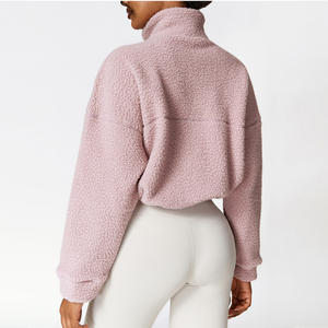 Manteau de sport en polaire polaire zippé rose pour femme doux et chaud à manches longues vestes de <span class=keywords><strong>fitness</strong></span> poche respirant vêtements d'extérieur décontractés pour l'hiver - Product Image 2