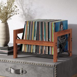 Soporte de almacenamiento de madera moderno 7 \ "-12 \" Soporte de discos de vinilo con estante organizador de archivos tiene capacidad para 50-100 registros DVD para uso en la cocina - Product Image 3