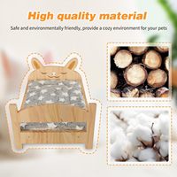Lit pour lapin en bois 2-en-1 avec tapis doux gris étoilé, montage facile, base surélevée durable pour petits animaux