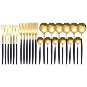 Portuguese Tableware Western Stainless Steel Steak Knife Fork Spoon 24 Piece Set Spoon Gift Box Steel Cutlery Gold <b>Flatware</b> Sets - Product Image 1