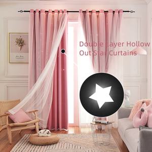 Derniers modèles de rideaux, 5 couleurs, double couche, découpes en forme d'étoiles, décoration de salon, rideaux occultants pour chambre de filles - Product Image 1