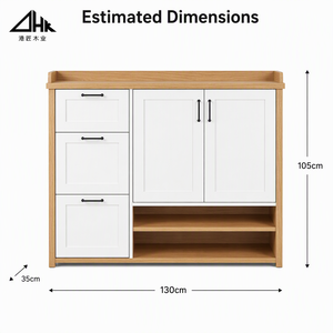 Mueble <span class=keywords><strong>Zapatero</strong></span> de <span class=keywords><strong>Roble</strong></span> para Entrada con Tres Cajones, Dos Puertas y Estante Abierto para Almacenamiento en el Pasillo - Product Image 3