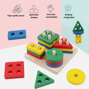 Building <strong>Block</strong> Puzzle Board Kids Early Educational Montessori <strong>Wooden</strong> Geometric Shape Columns Matching <strong>Blocks</strong> Toy - Product Image 2