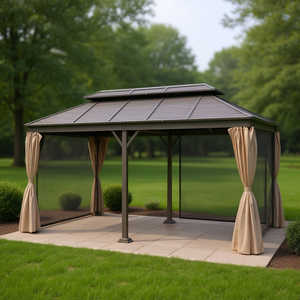 Gazebo de patio con techo de acero rígido de 10' x 20' con cortinas y mosquiteras, diseño rectangular moderno - Product Image 2