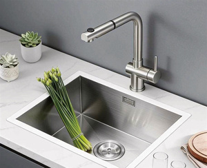 Évier de cuisine en acier inoxydable SUS304 brossé satiné 540x440mm, cuve simple, avec robinet extractible intégré - Product Image 2