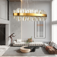 Lámpara Colgante de Cristal, Moderna y Lujosa, para Comedor, Tamaño Mediano, LED, Dorada, Fácil Instalación
