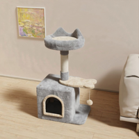 Arbre à chat en peluche mignon en gros avec niche et griffoir en sisal, emballé en carton pour chats d'intérieur
