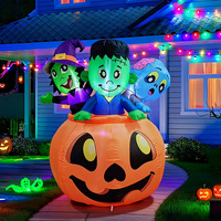 Seau à citrouilles gonflable d'Halloween de 1,5 m, décoration d'horreur extérieure Frankenstein Sorcière Zombie 21173A-1