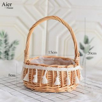 Panier à fleurs en paille tressée rustique fait à la main par Aierflorist, décoration de fête de mariage, décoration de la maison