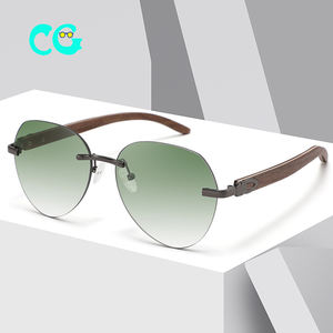 2024木製アームビッグラウンド不規則なサングラスフランススタイルリムレスカットレンズレディース屋外Uv400手作り眼鏡 - Product Image 1