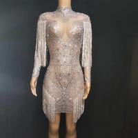 Costume en maille pour femmes, vêtement De luxe, avec des strass et des paillettes, tenue De fête d'anniversaire, De scène
