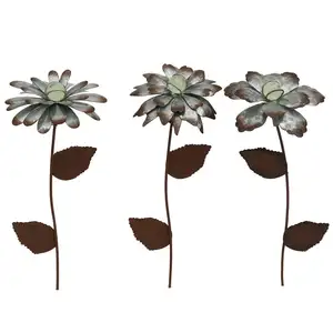 Galvanized Metal Flower Stake with Glow in Dark Glass Globe Water-Proof Plant Pick Ornament for Garden & Outdoor Art Lawn Patio