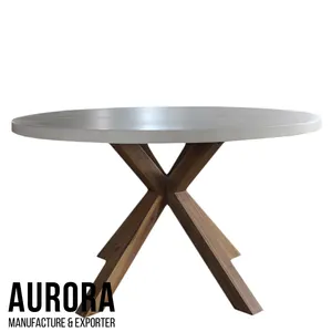 Trusted Factory Vietnam Supplier Mix Material Wood Concrete Top Wooden Table Dining Concrete Furniture Customized Packaging