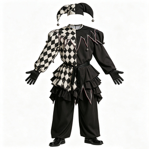 Costume de bouffon maléfique pour <span class=keywords><strong>homme</strong></span>, noir et blanc, tenue de harlequin effrayante, costume de clown d'horreur avec masque de crâne pour adulte, Halloween - Product Image 4