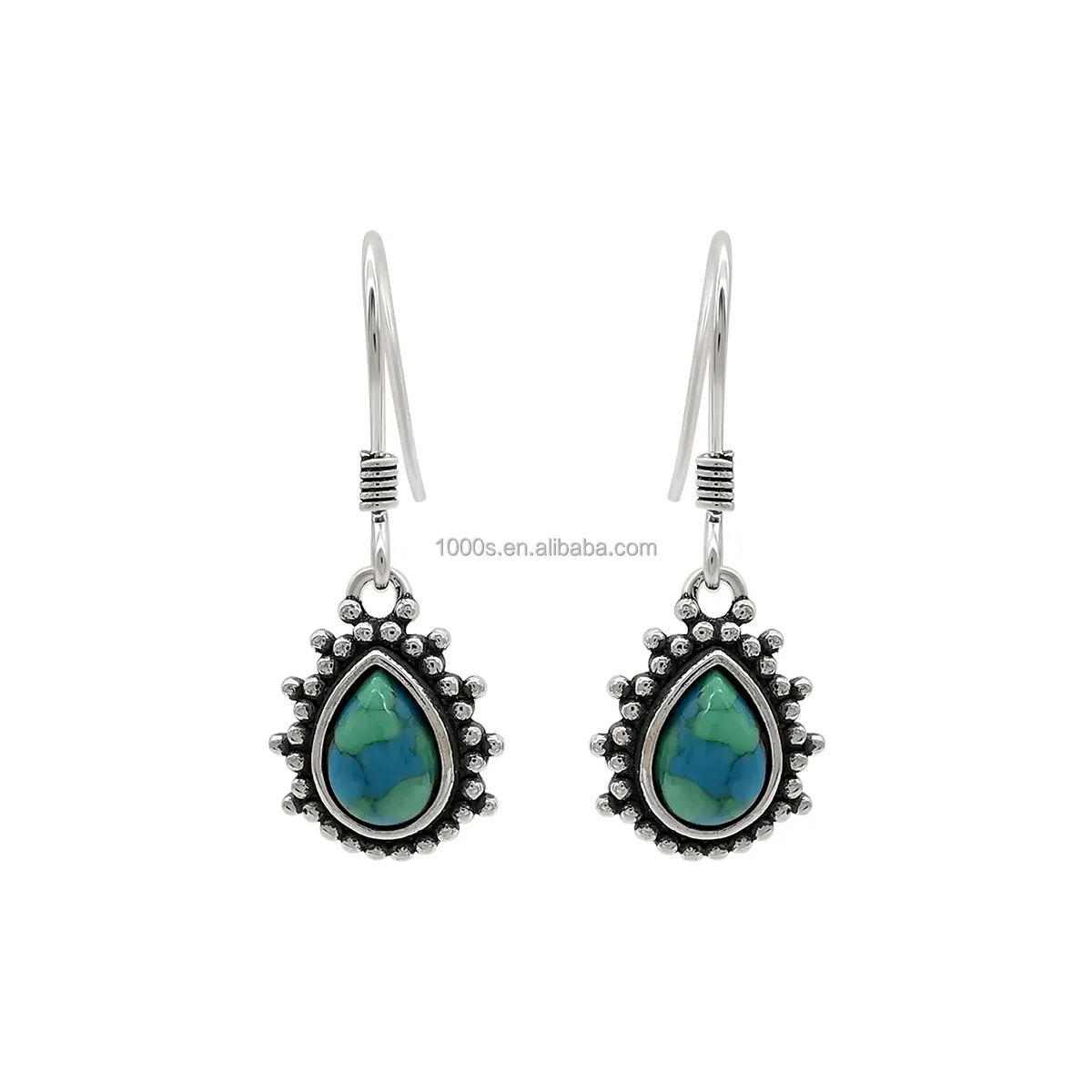 925 Sterling Silver Natural Turquoise Gemstone Pear Earring Antique Silver Jewelry Manufacturer