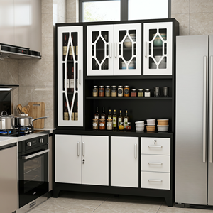 Mueble <span class=keywords><strong>de</strong></span> Cocina Metálico Independiente, Impermeable, Organizador <span class=keywords><strong>de</strong></span> Platos <span class=keywords><strong>para</strong></span> Cocina y Sala <span class=keywords><strong>de</strong></span> Estar, Estante <span class=keywords><strong>de</strong></span> Almacenamiento con <span class=keywords><strong>Puertas</strong></span> <span class=keywords><strong>de</strong></span> Vidrio - Product Image 4