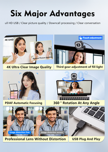 เว็บแคม 4K พร้อมไฟเสริม, กล้องออโต้โฟกัส 12MP, ไมโครโฟนคู่, รีโมทคอนโทรลสำหรับการถ่ายทอดสด/การประชุมทางวิดีโอ เว็บแคม 4K - Product Image 5