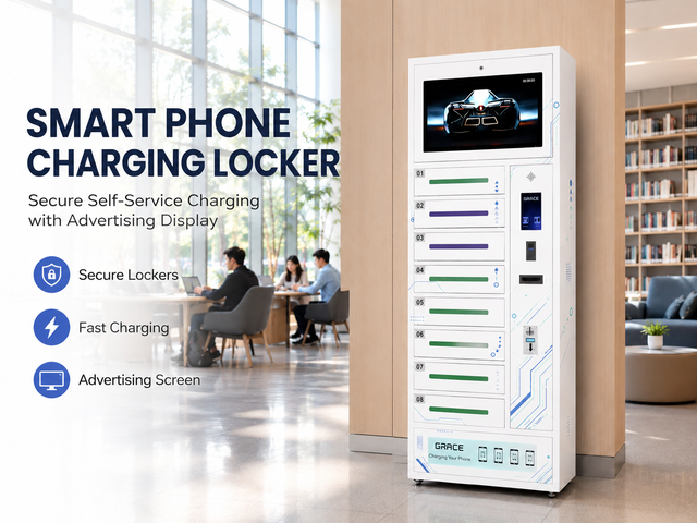 Commercial 8 Door Smart Phone Charging Locker with Advertising LCD Screen  Mobile Charging Station for Mall Airport Library