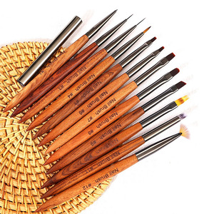 Wood Handle Nail Brush Set 6mm 9mm 12mm Liner Flat Oval Round Gel Ombre French Brushes with <b>Cap</b> - Product Image 6