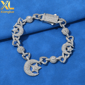 Hip-Hop Custom Cz Charms Cuban Chain Jewelry 10mm 18k Gold Plated <b>Copper</b> Iced Zircon Moon Star <b>Bangles</b> Unisex - Product Image 4