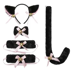 Cosplay Party Dress Up Plush Fluffy Cat Ears Fabric Hairband Cat Tail Sets