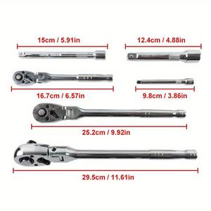 Juego de 6 Llaves para Cabeza de Remolque Disponible en Tamaños de 1/4\", 3/8\" y 1/2\", 72 Dientes, Mango Ajustable y Curvado, Herramienta de Reparación - Product Image 4