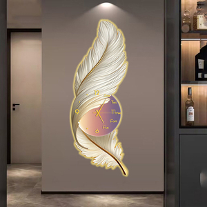 Orologio da Parete con Dipinto di Piume di Lusso, Decorazione Moderna per Casa, Arte Murale LED all'Ingrosso - Product Image 4
